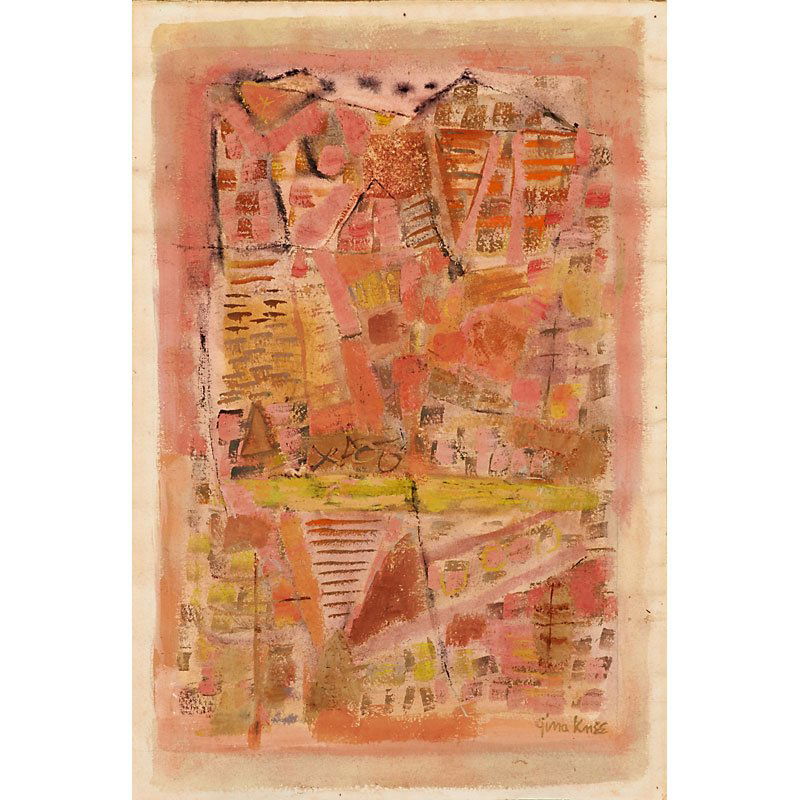 GINA KNEE (American, 1898-1982): Gouache on paper; Untitled (pink and orange abstract) (unframed); Signed; 14 7/8" x 9 7/8"