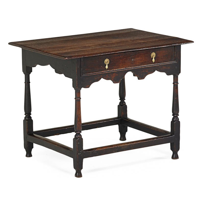 EARLY ENGLISH OAK WORK TABLE: One drawer, 17th/18th c.; 28" x 37" x 25 1/2"