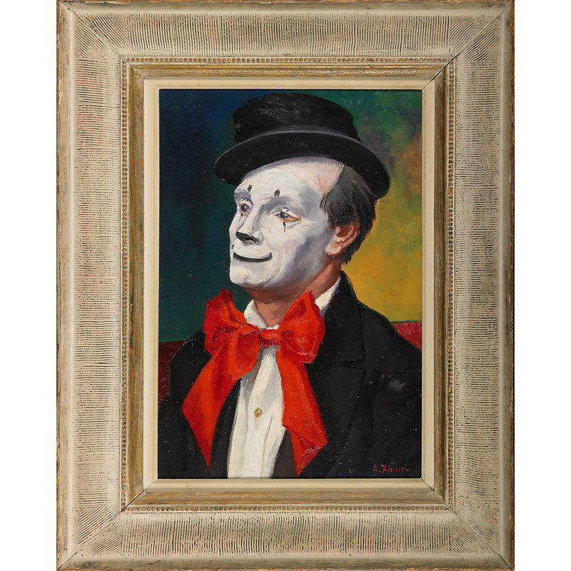 ERNEST FIENE (American, 1894-1965): Parade Clown; Oil on canvas (framed); Signed; 22" x 14"