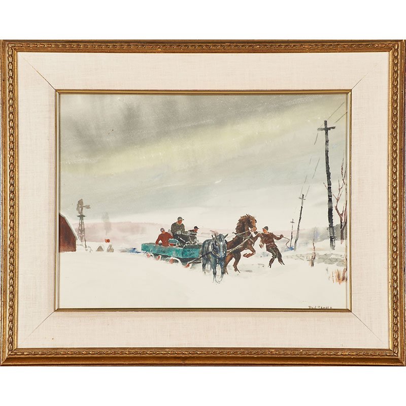 PAUL SAMPLE (American, 1896-1974): Vermont Sleigh Ride, 1930; Watercolor on paper (framed); Signed to recto, titled and dated on gallery label to verso; 14" x 18 1/2" (sight)