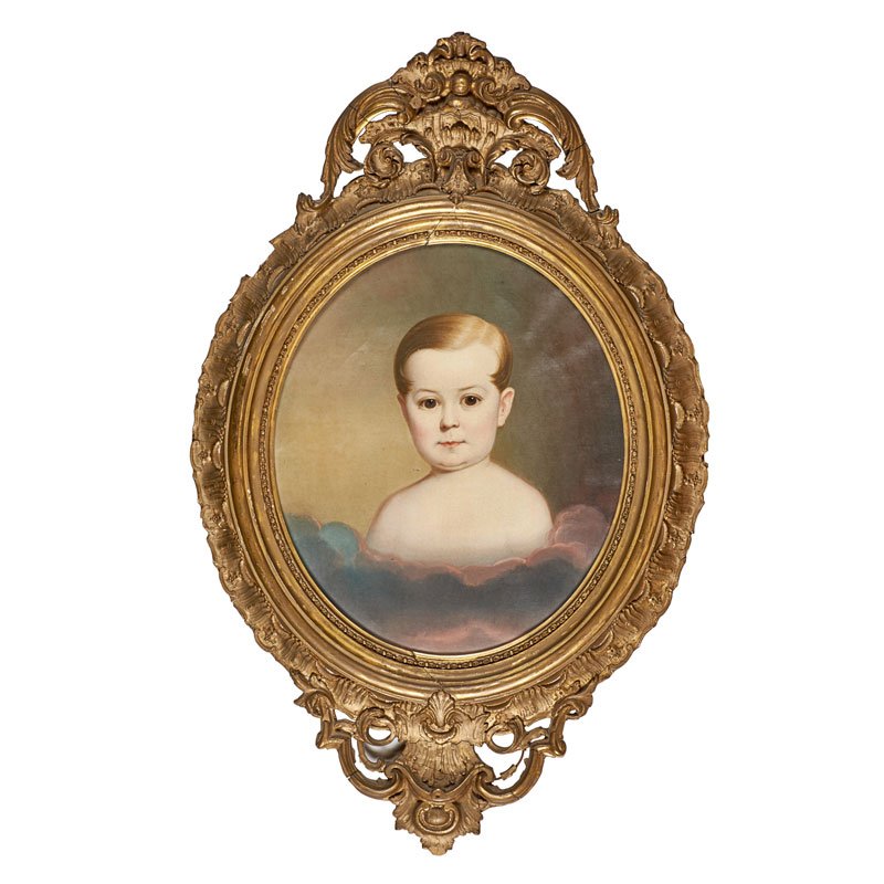 STYLE OF THOMAS SULLY (American, 1783-1872): Portrait of a young child, ca. 1840; Oil on canvas (framed); Stamp to verso; 20" x 17"