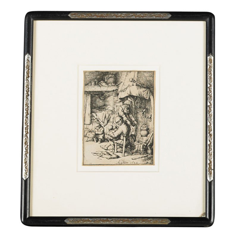 ADRIAEN VAN OSTADE (Dutch, 1610-1685): Pater Familias, 1648, Godefroy's 3rd of 5 states (B., H., G. 33); Etching on laid paper (without watermark) (framed); Signed and dated in plate; 4 15/16" x 3 3/4" (sheet)