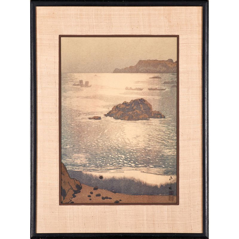 YOSHIDA HIROSHI (Japanese, 1876-1950): Ohara Beach; Woodblock in colors (framed); Stamped markings; 18” x 13 1/4” (sight)
