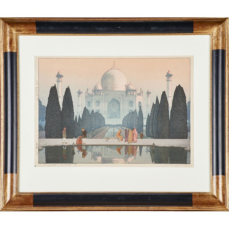 YOSHIDA HIROSHI (Japanese, 1876-1950): Morning Mist, Taj Mahal No. 5, ca. 1932; Woodblock in colors (framed); Signed and titled; 14 3/4" x 20 3/4" (sight)