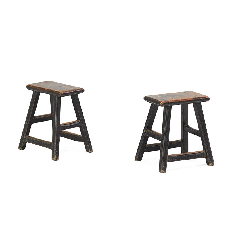 PAIR OF CHINESE HONGMU STOOLS: China, 19th/20th c.; 19 1/2" x 16" x 9"