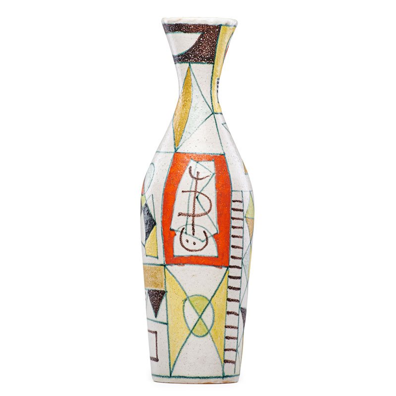 GUIDO GAMBONE Tall vase: GUIDO GAMBONE (1909 - 1969) Tall glazed ceramic vase, Italy, 1960s Signed GAMBONE ITALY with donkey cipher 19 1/4" x 5 1/2" Provenance: Collection of Jerome Shaw, Florida