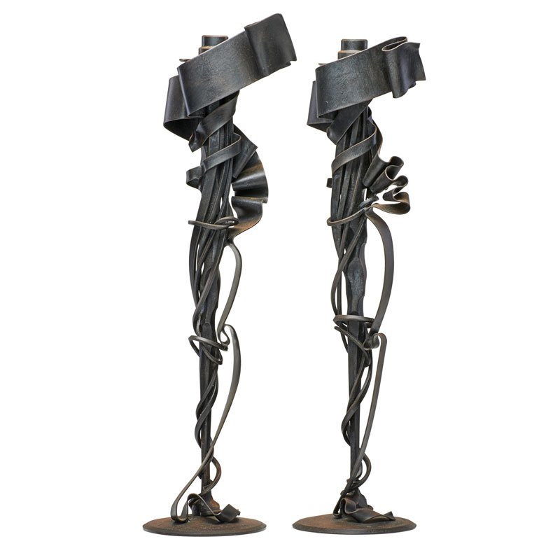 ALBERT PALEY Two large candlesticks: ALBERT PALEY (b. 1944) Two large sculptural candlesticks, Rochester, NY, 1998 Forged, fabricated, and blackened steel Both stamped ALBERT PALEY 1998 with copyright, one stamped S-59-115, the other S-5