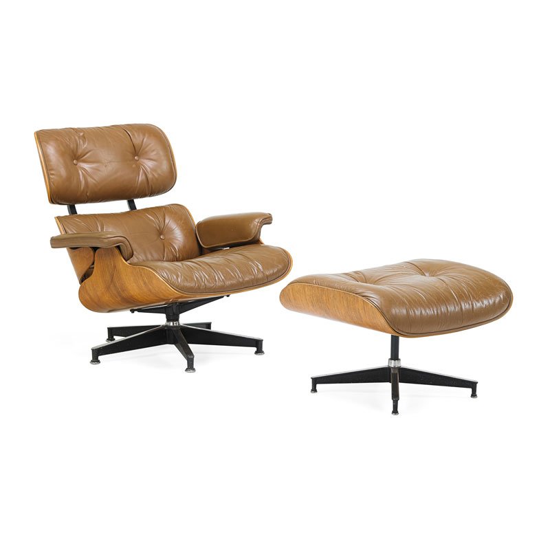CHARLES AND RAY EAMES Lounge chair and ottoman (1 of 6)