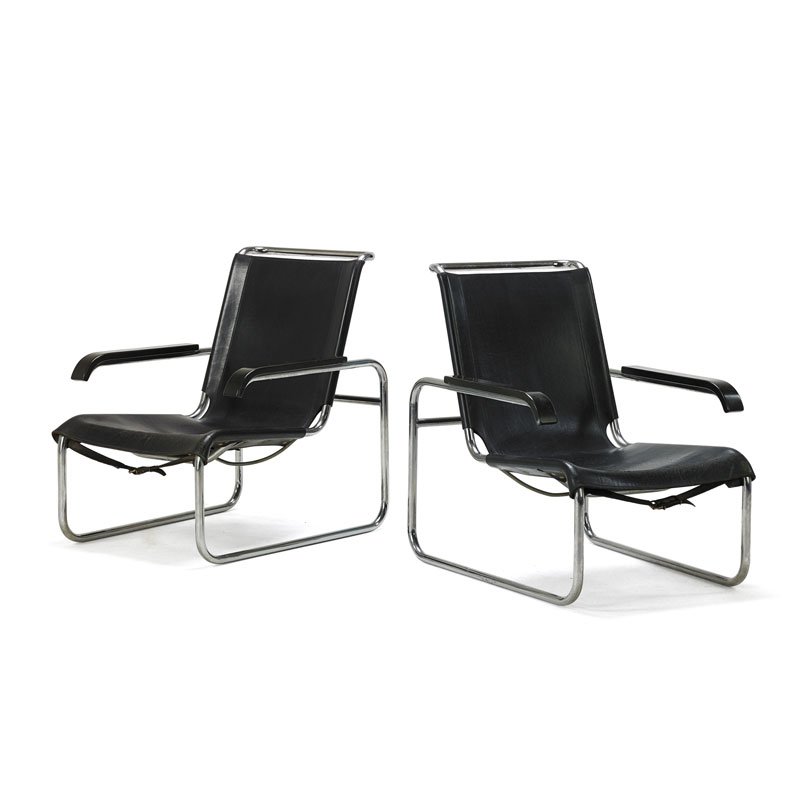 MARCEL BREUER; THONET Pair of B-35 lounge chairs (1 of 5)