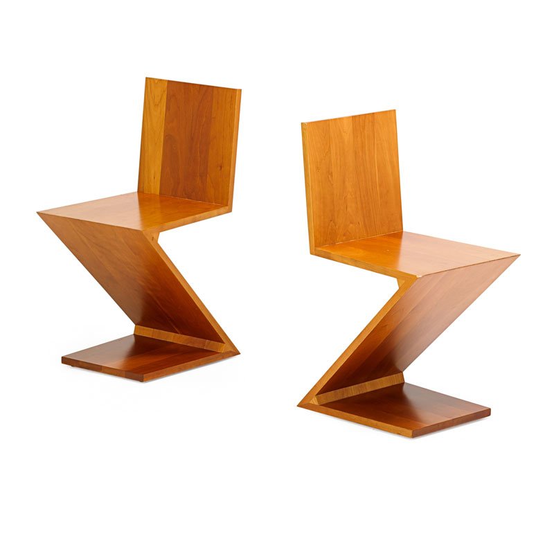 GERRIT RIETVELD; CASSINA Pair of Zig-Zag chairs (1 of 7)