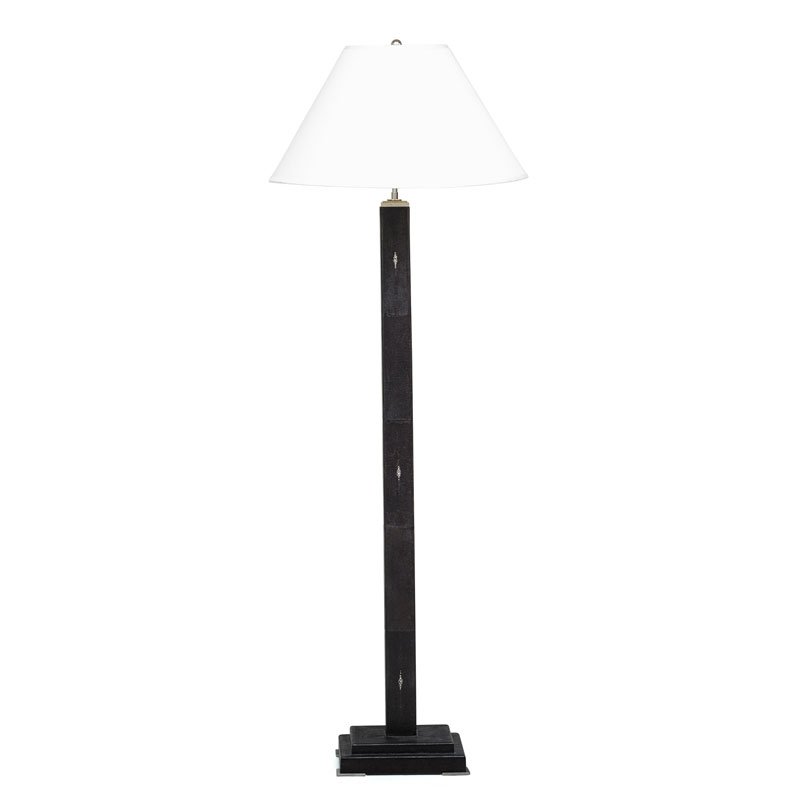 RON SEFF Mia floor lamp: RON SEFF Mia floor lamp, New York, 2000s Shagreen, polished steel, linen shade, two sockets Unmarked 64" x 22 1/2" dia., base: 12" sq.