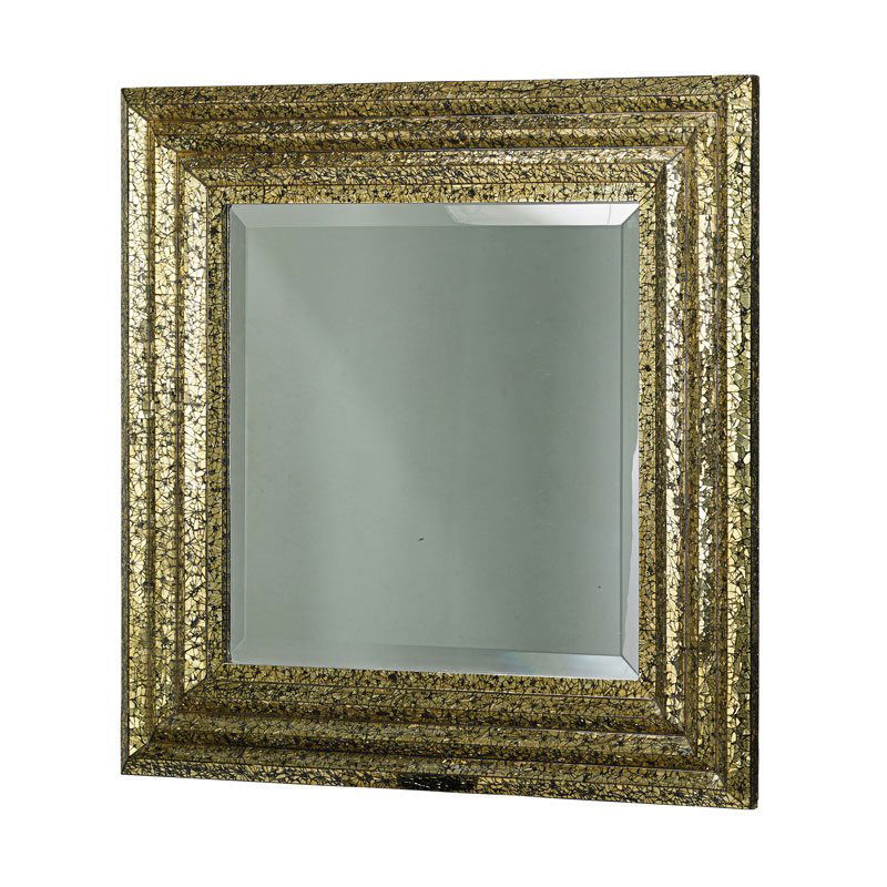 RON SEFF Bijoux mirror: RON SEFF Bijoux mirror, New York, 2000s Resin-coated gold crackle frame, beveled mirrored glass Unmarked 40" x 40 1/2" x 2 1/4"