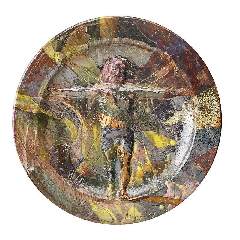 ROBERT ARNESON Wall-hanging self-portrait plate: ROBERT ARNESON (1930 - 1992) Untitled wall-hanging self-portrait plate (Vitruvian Man), California, 1978 Glazed earthenware Signed and dated 18 1/2" x 2" Provenance: Jeffrey Spahn Gallery, Berkeley, C