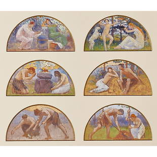 Pierre Puvis de Chavannes (French, 1824-1898): Untitled (Six Lunettes, Study for Mural); Oil and pencil on paper (framed); 20 1/4" x 24: (total sight); Provenance: Waterhouse & Dodd, London; The Adriana Williams Collection