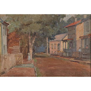 William Francis Taylor (American, 1883-1970): Mechanic Street, New Hope; Oil on board (framed); Signed; 9 3/4" x 13 3/4"; Provenance: Private Collection, Pennsylvania