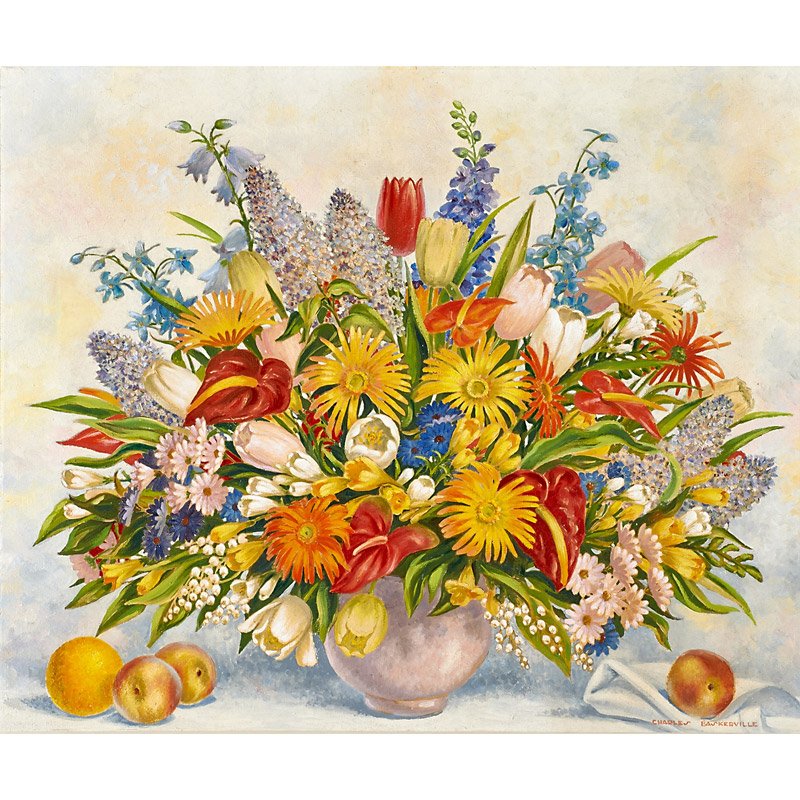 Charles Baskerville, Jr. (American, 1896-1994): Mixed Bouquet, 1968; Oil on canvas (framed); Signed; 25" x 30 1/8"; Provenance: Private Collection, New York