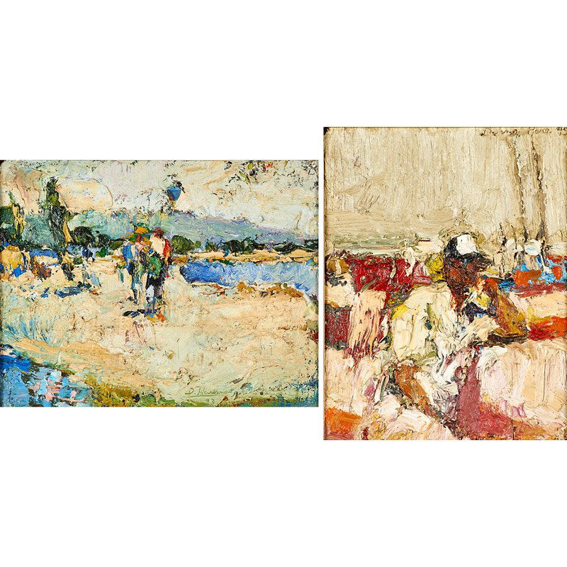 Dennis Hare (American, b. 1946): Two works of art; Ocean Walk, 1993; Oil and collage on panel (framed); Signed and dated; 11" x 13 1/2"; Exhibition: Talent, Allan Stone Gallery, New York, June 8 - July 22, 1995; Untitled (Man in Cap)