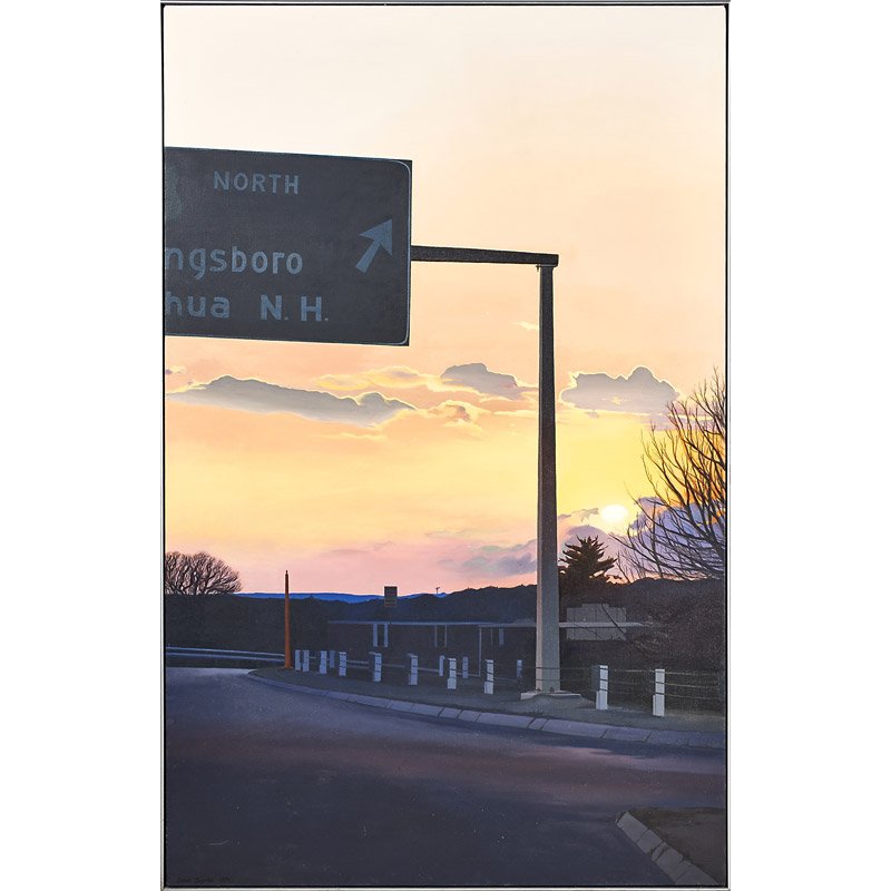 Sarah Supplee (American, 1941-1997): Drum Hill Rotary, 1974; Oil on canvas (framed); Signed, dated and titled; 66 1/8" x 42 1/8"; Provenance: Private Collection, New York