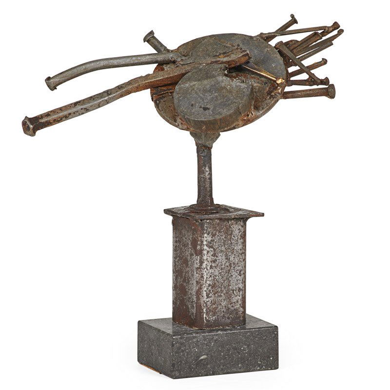 Abbott Pattison (American, 1916-1999): Untitled; Welded found objects (steel and bronze) on marble base; Signed; 9 3/4" high; 11 3/8" (with base); Provenance: Private Collection, Connecticut