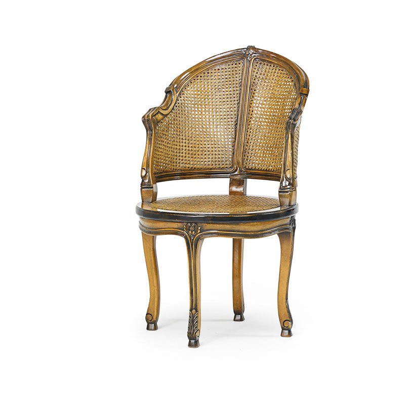 LOUIS XV STYLE CORNER CHAIR: With cane back and seat 36" x 21" x 23"