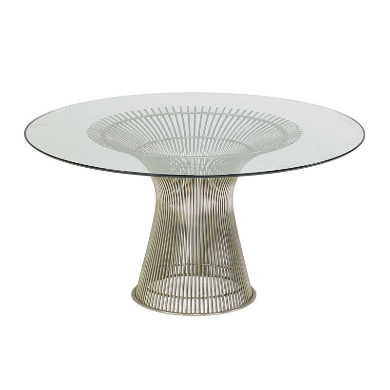 WARREN PLATNER FOR KNOLL DINING TABLE: Nickeled steel and glass, New York, 1960s Unmarked 27 1/2" x 54" diameter