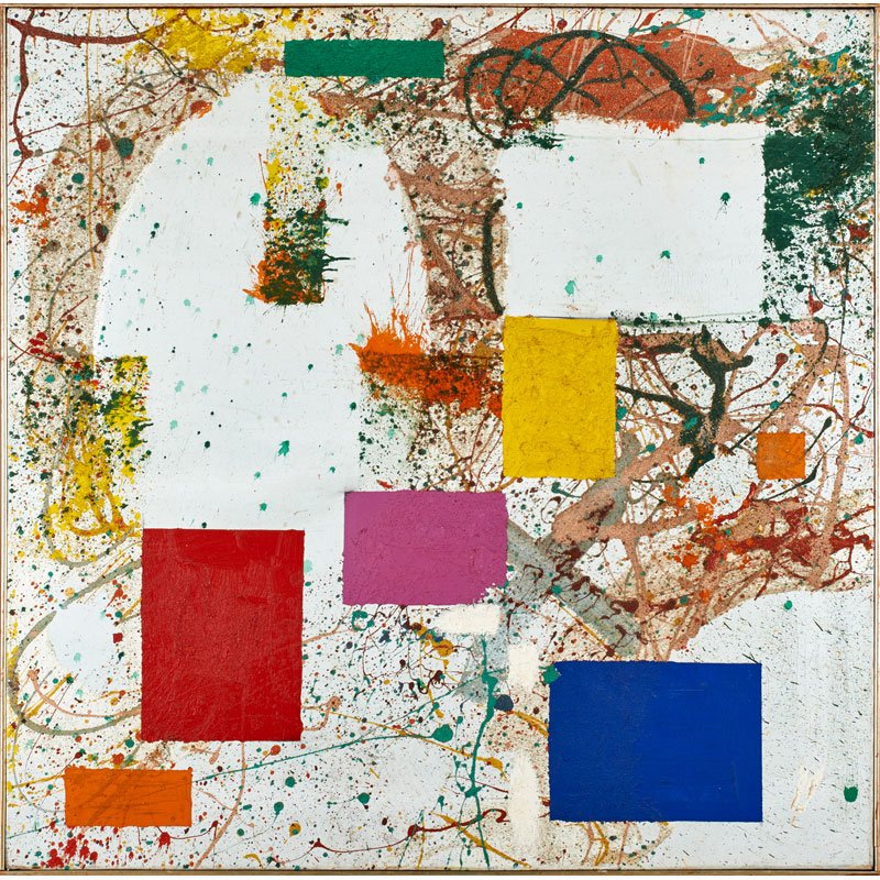 TARO YAMAMOTO (American, 1919-1994): Untitled (abstract with squares) Oil and sand on canvas (framed) Unmarked 50" square