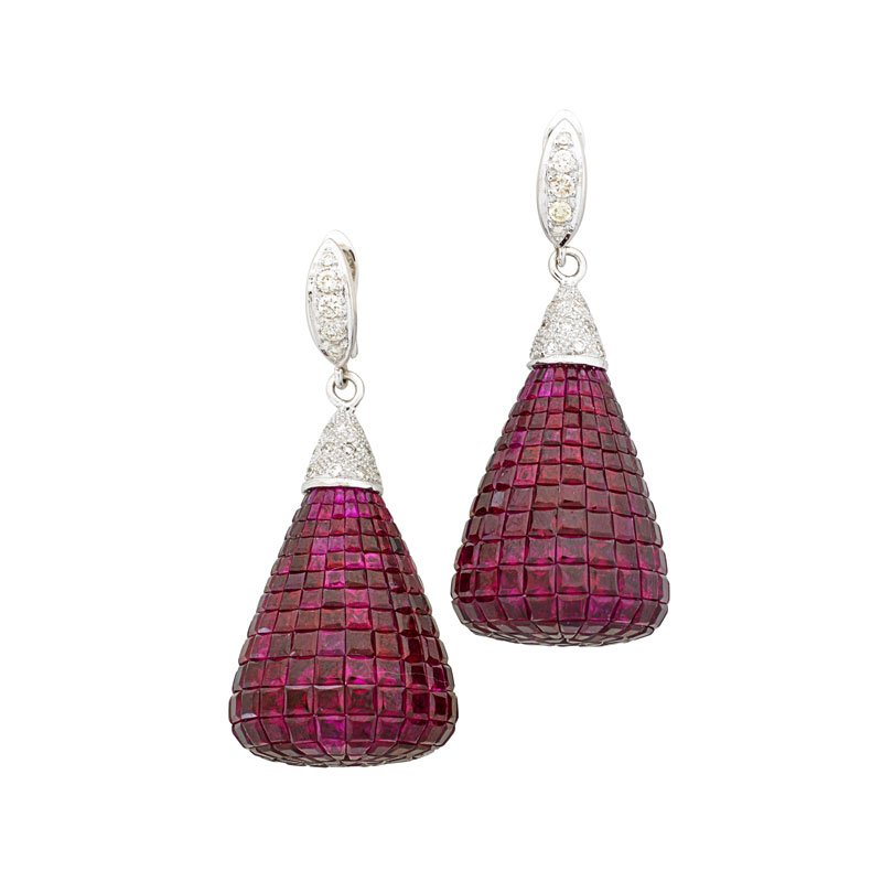 INVISIBLY SET RUBY & DIAMOND DROP EARRINGS (1 of 2)
