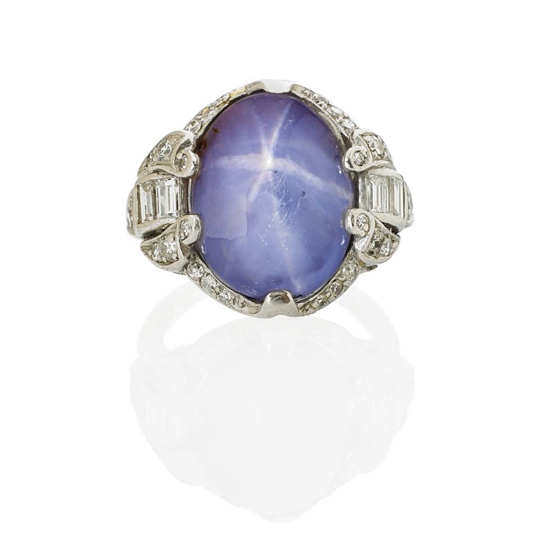 ART DECO STAR SAPPHIRE, DIAMOND & PLATINUM RING (1 of 3)
