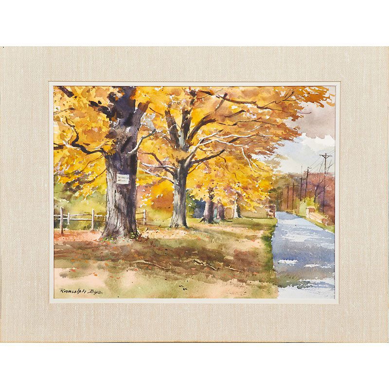 RANULPH BYE (American, 1916-2003): Watercolor on paper; "Sugar Maples, Holicong," 1982 (unframed); Signed to recto, titled and dated to verso; 11" x 14 1/2" (sheet)