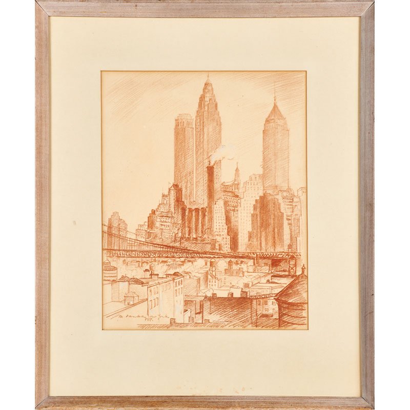 MAXIMILIAN VANKA (Croatian/American, 1889-1963): Red crayon on paper; "New York," 1935 (framed); Signed, titled and dated; 13 3/4" x 10 1/2" (sight)