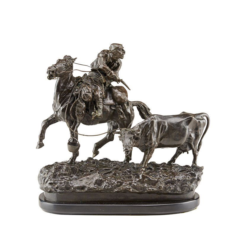 VASILY GRACHEV (Russian, 1831-1905): Gypsy hunting a bull; Bronze; Russia, 19th c.; Signed; 12" x 12" x 5"