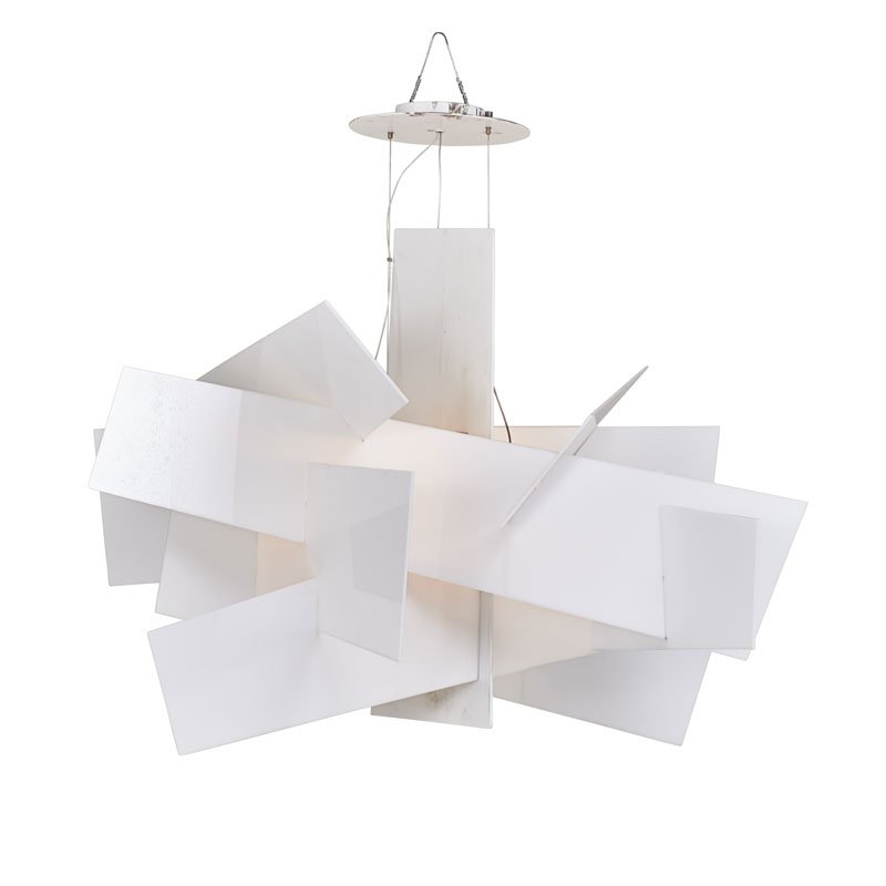 ENRICO FRANZOLINI; FASCARINI (Attr.): Big Bang" LED chandelier, late 20th c,; Lucite, halogen bulbs, enameled fittings; Unmarked; To ceiling: 31" x 32" x 32