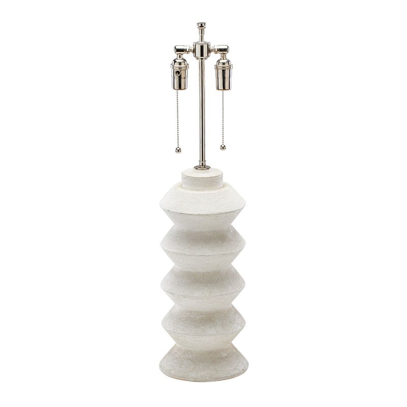 JEAN MICHEL FRANK; RAYMOR (Attr.): Ribbed ceramic table lamp, 2000s; Chromed metal fittings; Unmarked; 29 1/4" x 7 1/2" dia.