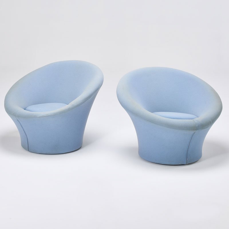 PIERRE PAULIN; ARTIFORT: Pair of upholstered tulip chairs, France, ca. 1980s; Unmarked; 27" x 34" dia.
