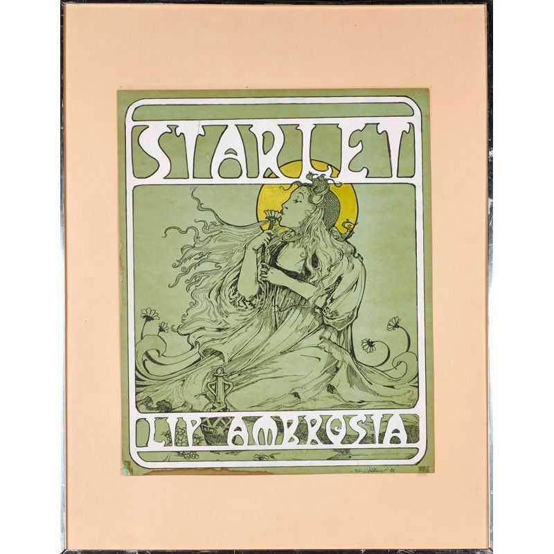 STYLE OF ALPHONSE MUCHA: Gouache on paper; "Starlet Lip Ambrosia" (framed); Signed "Michael Goldberg"; 28" x 21 3/4" (sheet)