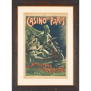 ALFRED CHOUBRAC (French, 1853-1902): Lithograph in colors; "Casino de Paris - Les Amoureux de Venise," 1896 (framed); Printed by Ateliers Choubrac a Colombes, Seine; 32 3/4" x 22 1/2" (sight)