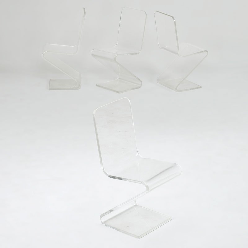 STYLE OF CHARLES HOLLIS JONES: Four acrylic Z chairs, USA, latter half 20th c.; Unmarked; 34 1/2" x 16" x 19"