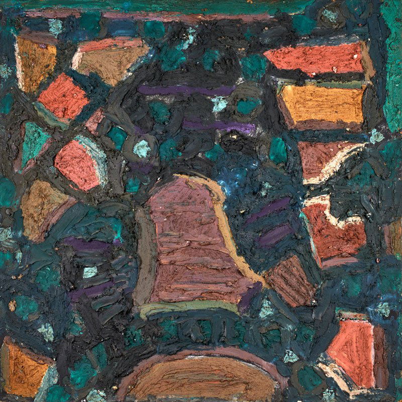 JAY MILDER (American, b. 1934): Two oil and pumice works on plywood; "Space Scape XV" and "Space Scape III" (both unframed); Both signed, titled and dated 1988 to verso; 48" x 48" (each)