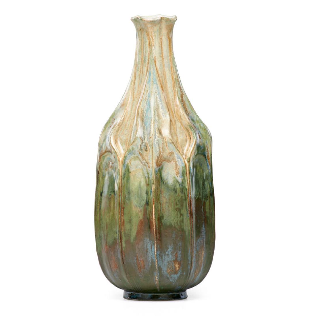 SEVRES Stoneware vase: ALEXANDRE SANDIER (Attr.) (1843 - 1916) SEVRES Stoneware vase with organic design, fine microcrystalline glaze, France, 1900 Stamped Modèle SEVRES, triangular S1900 mark 8 1/2" x 3 1/2" Provenance: C