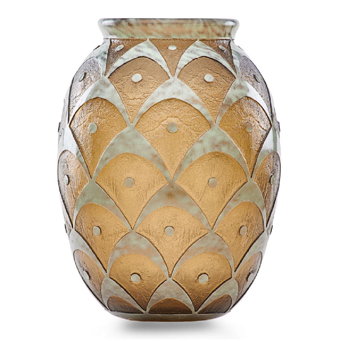 DAUM Fine large Art Deco peacock feather vase (1 of 3)