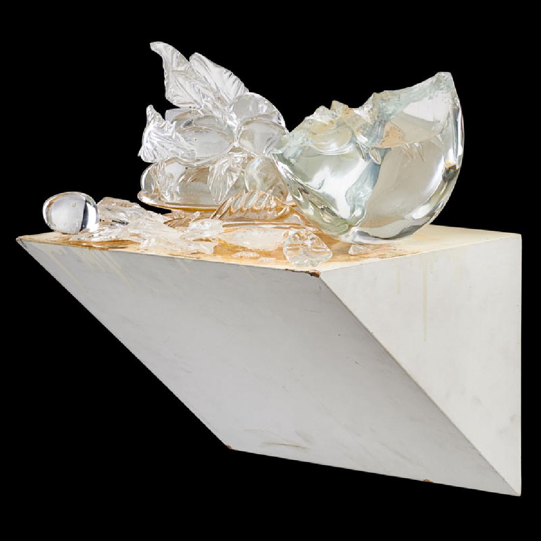 BETH LIPMAN Glass sculpture: BETH LIPMAN (b. 1971) "Still Life," Sheboygan Falls, WI Blown and gilt glass, glass shards, painted and gilt wood No visible marks Overall: 19" x 16" x 13 1/2" Provenance: Heller Gallery, New York