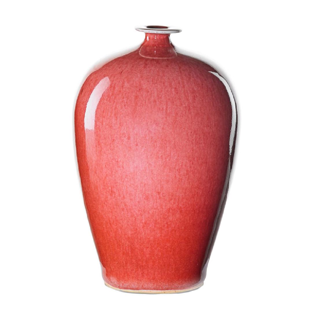 BROTHER THOMAS BEZANSON Small vase: BROTHER THOMAS BEZANSON (1929 - 2007) Small vase, Rose Red Copper glaze, Weston, VT Glazed porcelain Signed Benedictine Monks Weston Vermont 1401VMT with ichthys symbol 7" x 4"