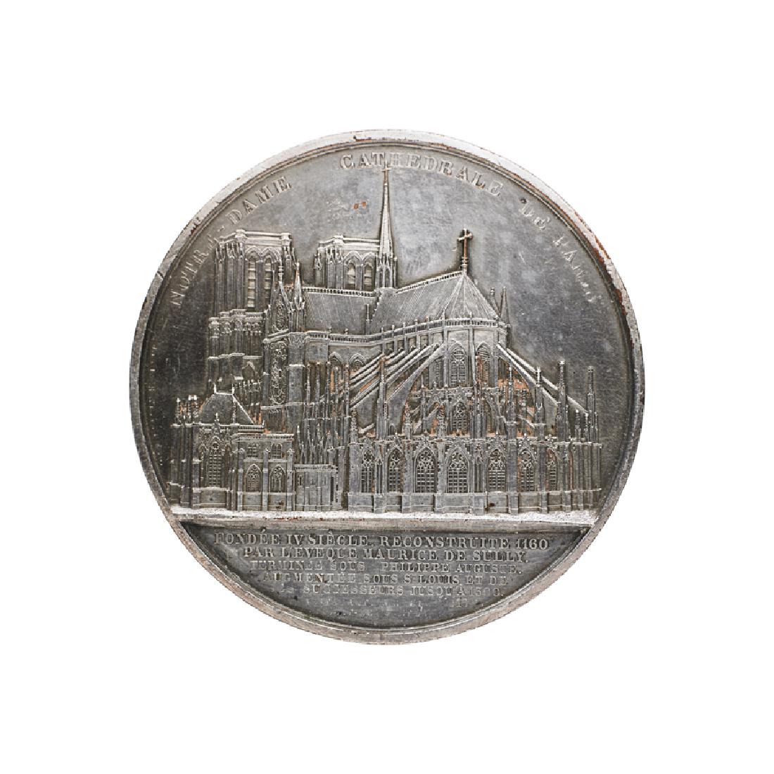 ARCHITECTURAL MEDALS: Two: Leopold Wiener & Jacques Bishop Van Bommel Memorial, St. Pauls Church at Liege 1852 bronze 75mm, and a Jacques Wiener Notre-Dame memorial 1855 silvered bronze