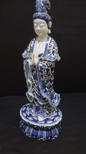 Important Ming Dynasty Xuande Period Underglaze Blue Guanyin with Inscriptions (1 of 7)