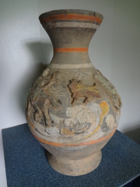 Han Dynasty Pottery Guan with High Relief Figures (1 of 7)