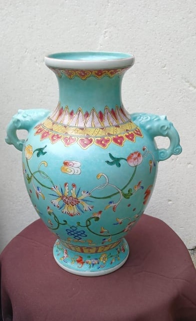 Elegant Qing Dynasty Famille Rose Vase with Double Ear Handles (1 of 6)