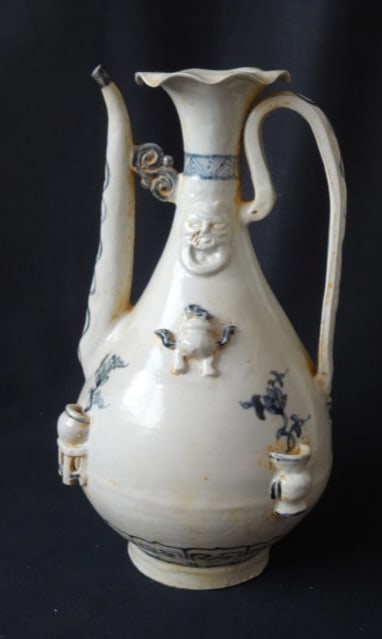 Ming Dynasty White Glaze Ewer with 3-dimensional flower pot attached (1 of 7)