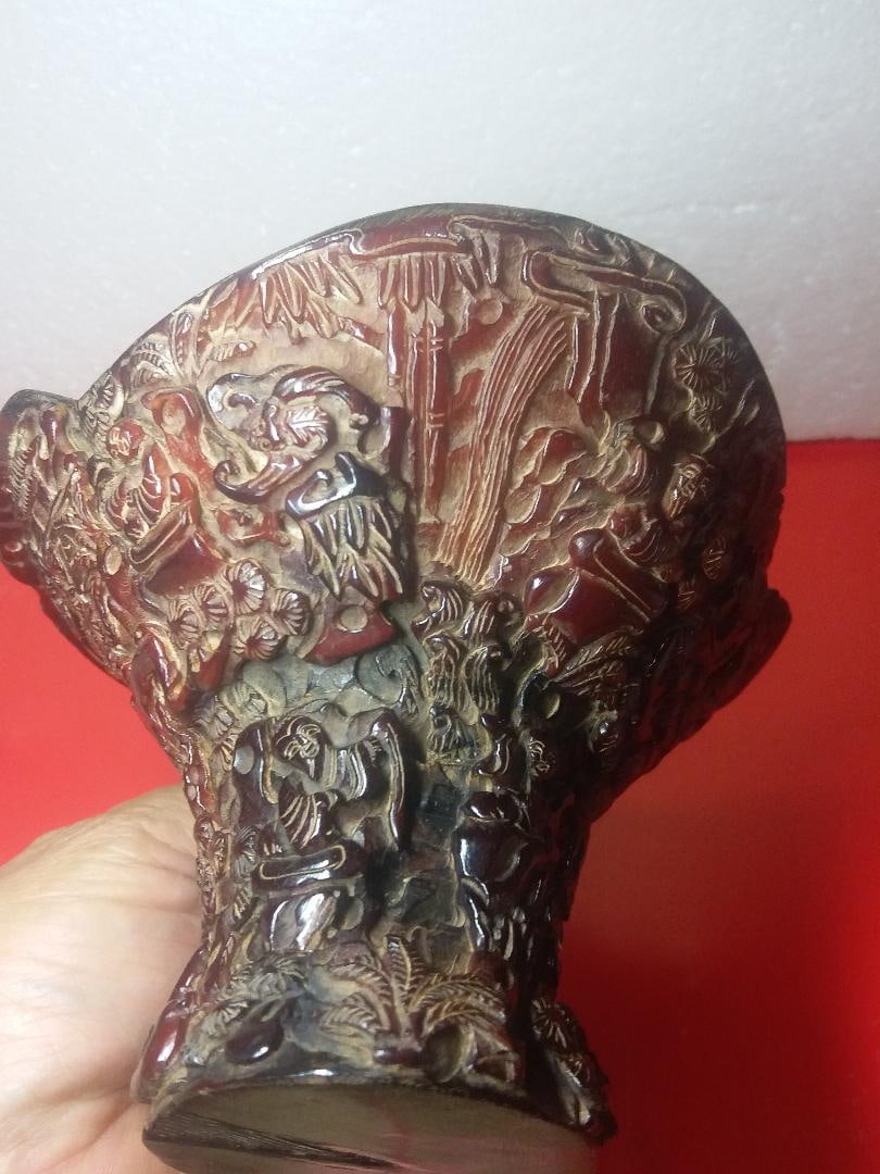 Elegant Cow Horn Carving of a Libation Cup (1 of 6)