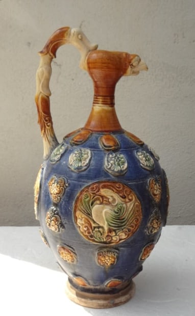 Elegant Tang Dynasty Pottery Sancai Wine Container with Phoenix Spout (1 of 6)