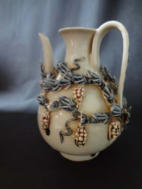 Rare Ming Dynasty White Ewer with Grape Vine: H 5 1/4 in.